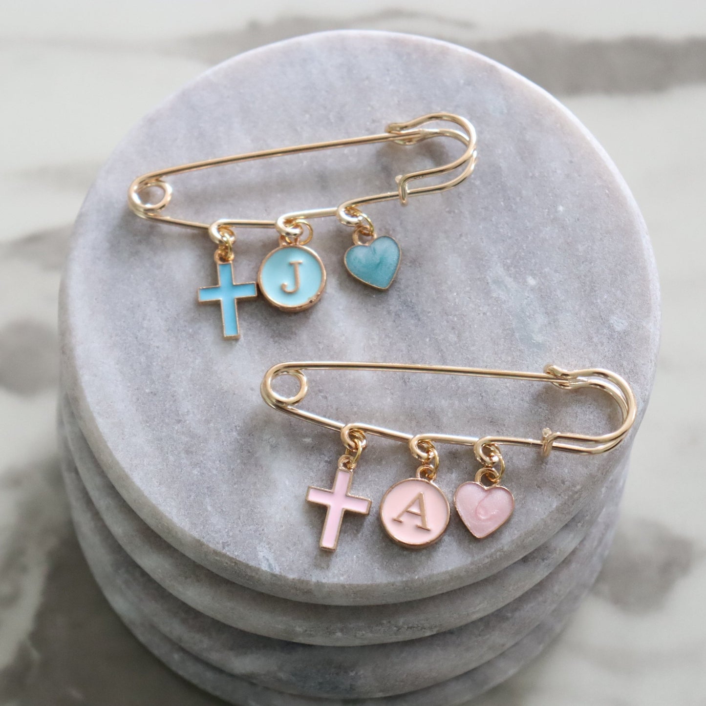 Simple Cross and Heart Keepsake Pin