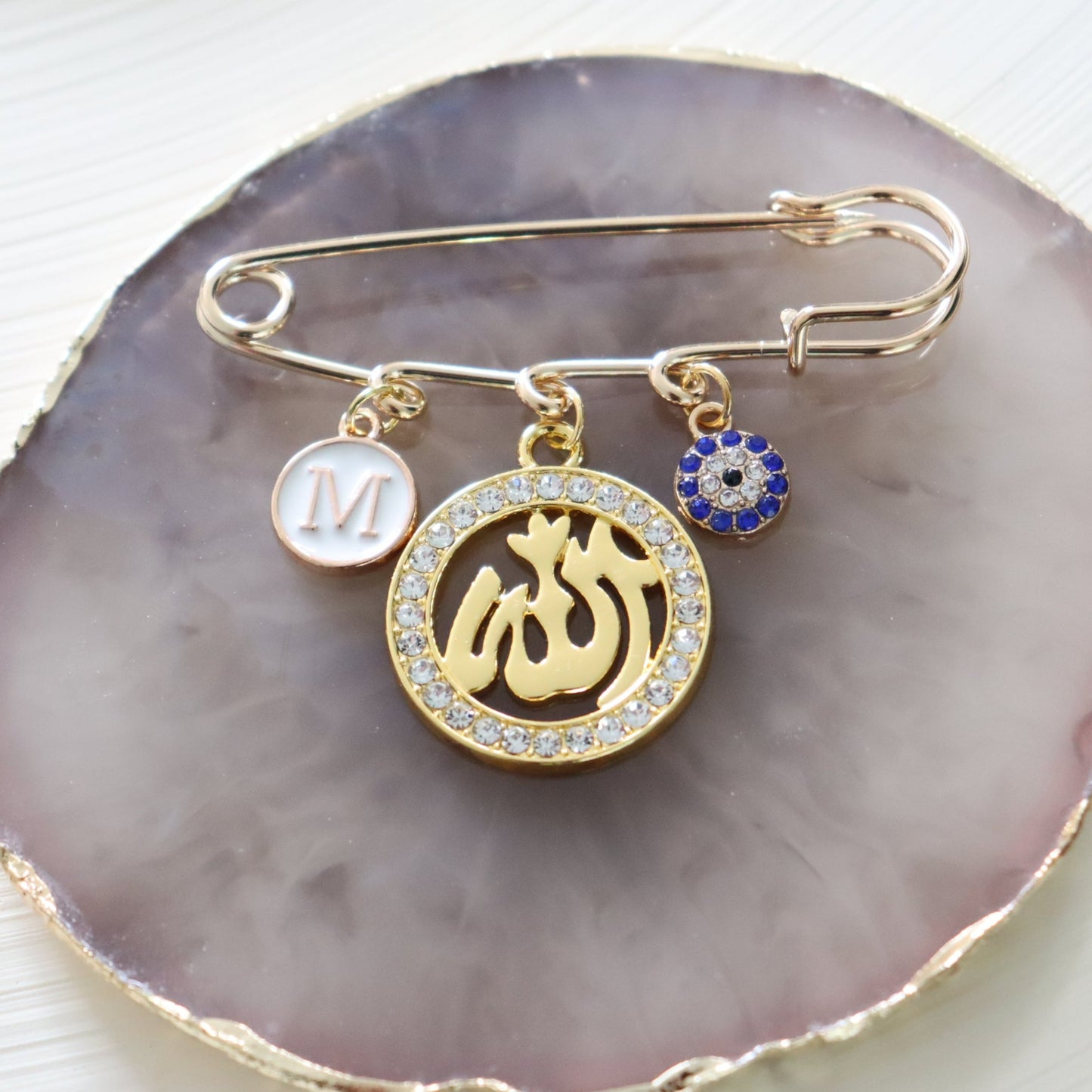 Gold Diamanté Allah Evil Eye Protection Keepsake Pin