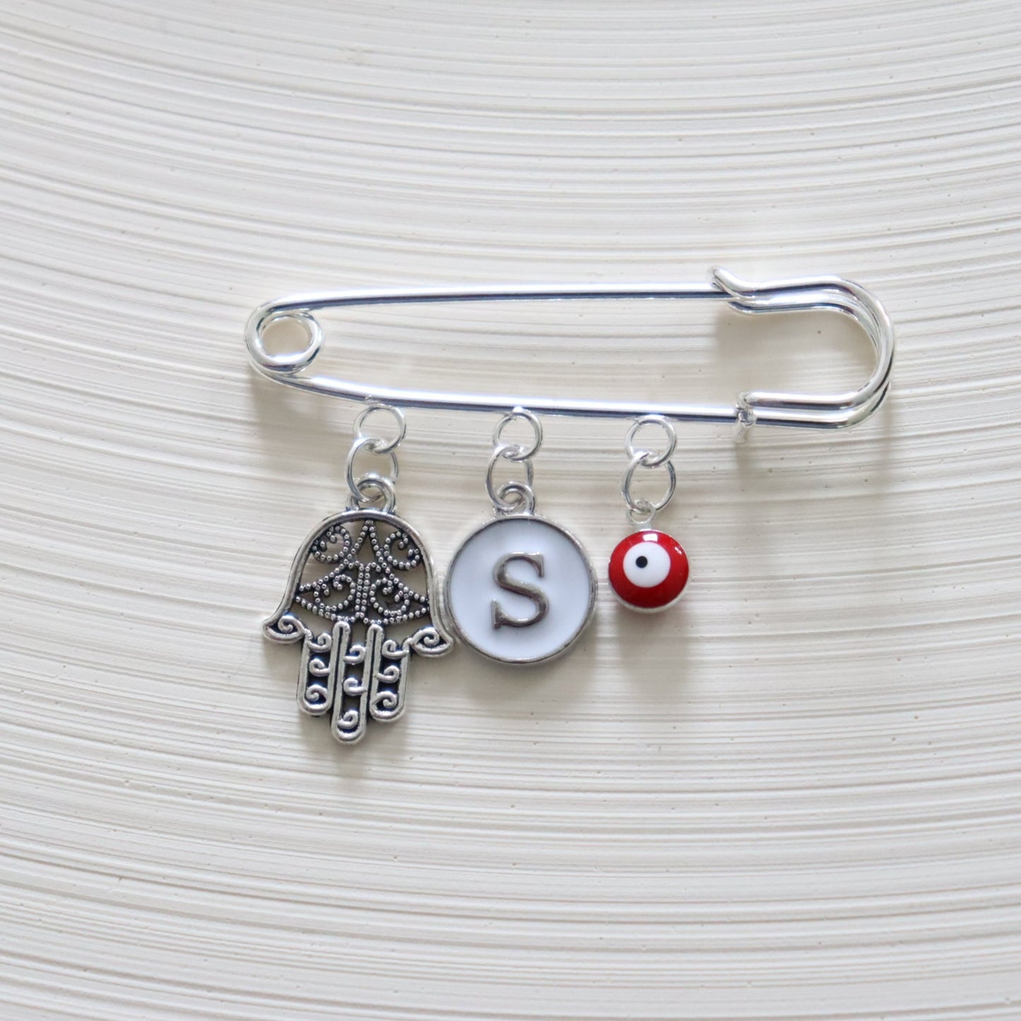 Hamsa Red Evil Eye Protection Silver Keepsake Pin
