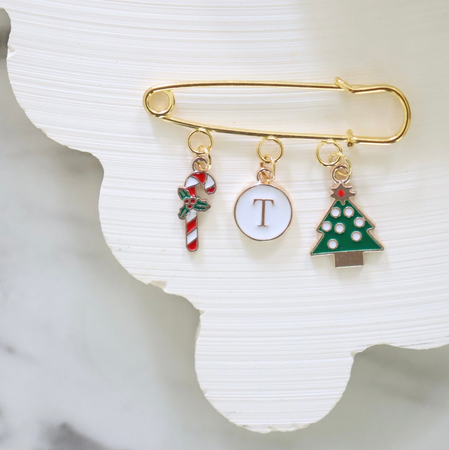 Christmas Candy Cane and Tree Keepsake Pin