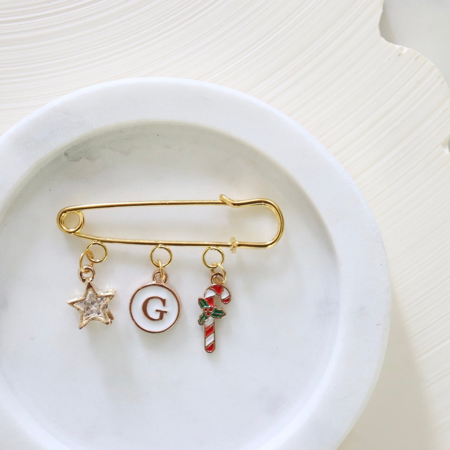 Christmas Candy Cane and Star Keepsake Pin