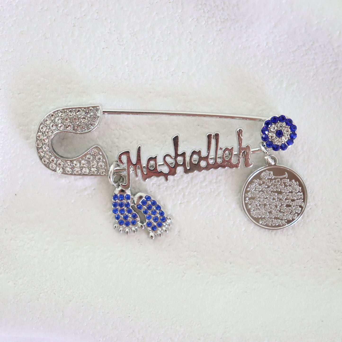 Diamanté Luxe Silver Blue Mashallah Keepsake Pin