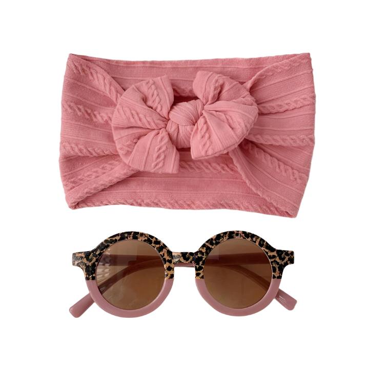 Headband and Sunglasses Set - Leopard Pink