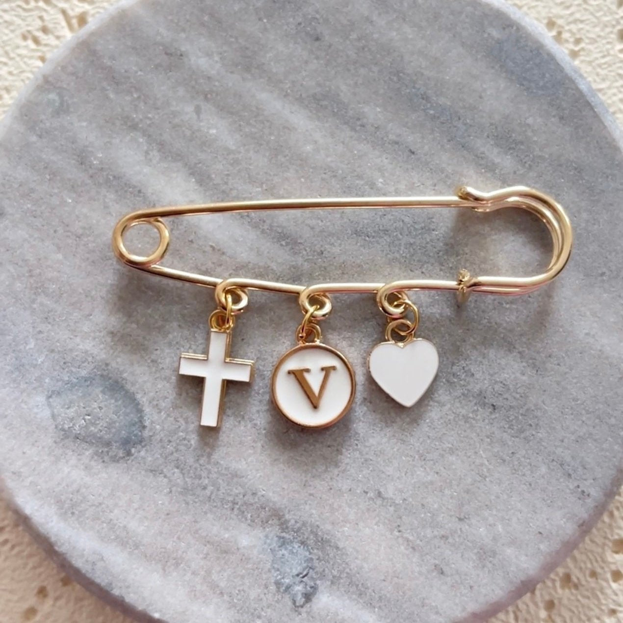 Simple Cross and Heart Keepsake Pin