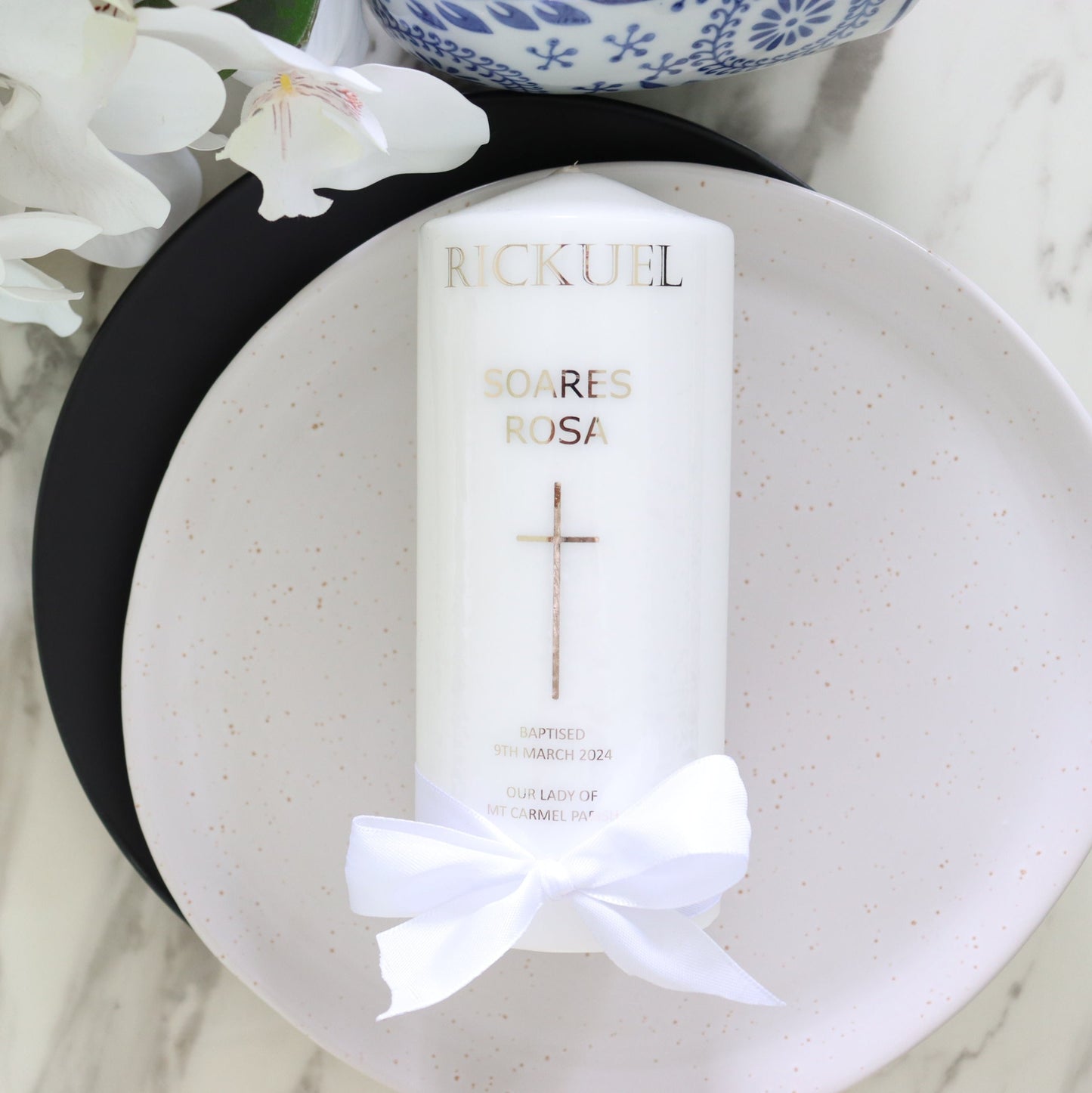 Baptism Candle with White Satin Ribbon