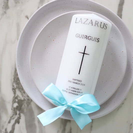 Baptism Candle with Baby Blue Satin Ribbon