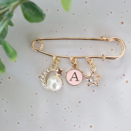 Diamanté Pearl Moon & Star Keepsake Pin