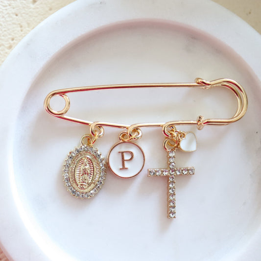 Diamanté Mother Mary & Cross Keepsake Pin