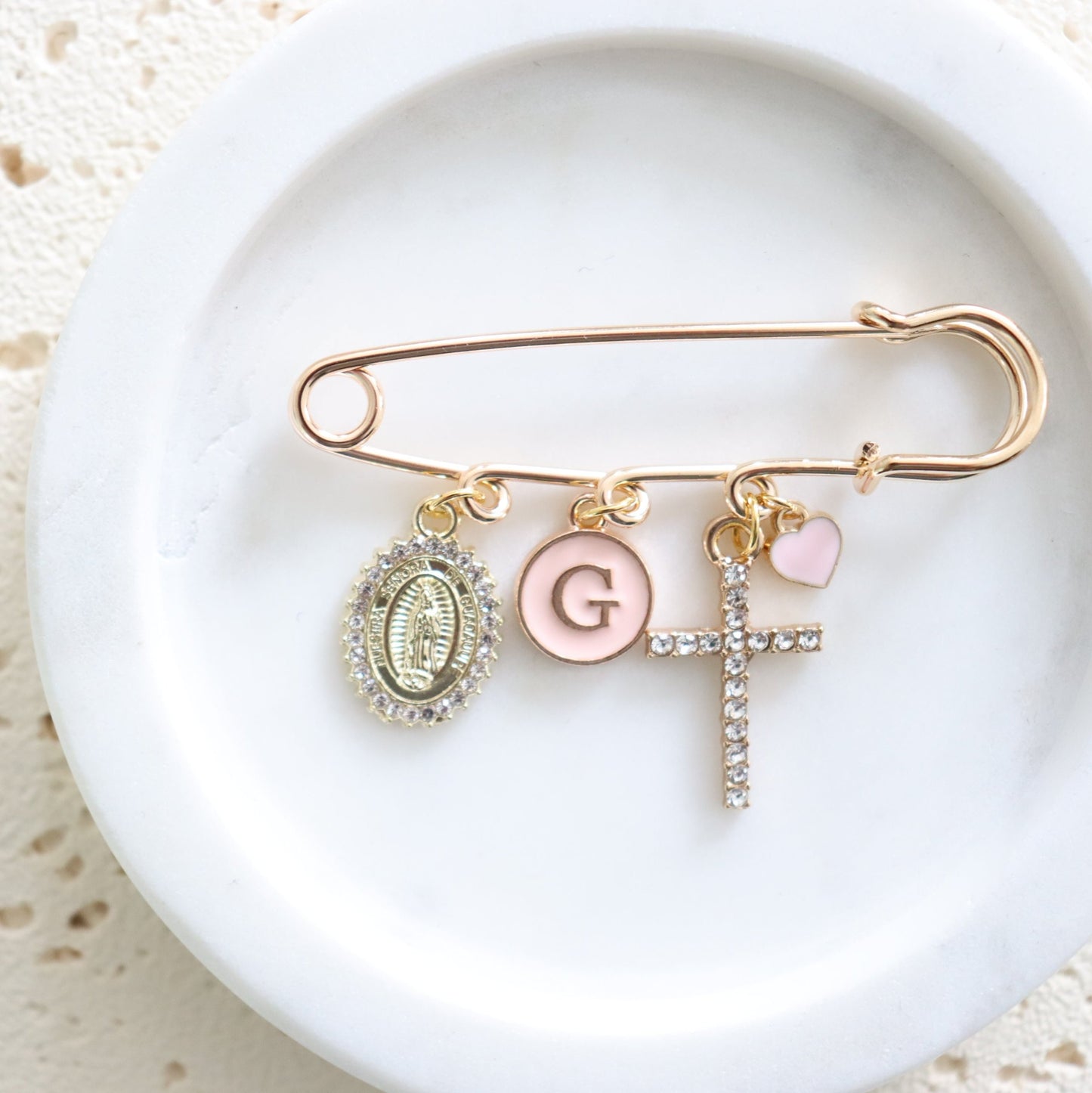 Diamanté Mother Mary & Cross Keepsake Pin