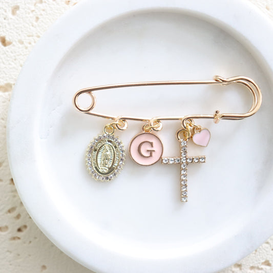 Diamanté Mother Mary and Cross Keepsake Pin