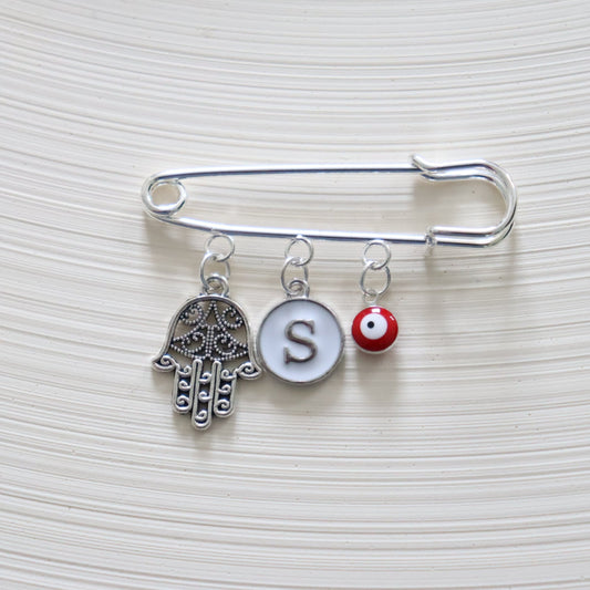 Hamsa Red Evil Eye Protection Silver Keepsake Pin