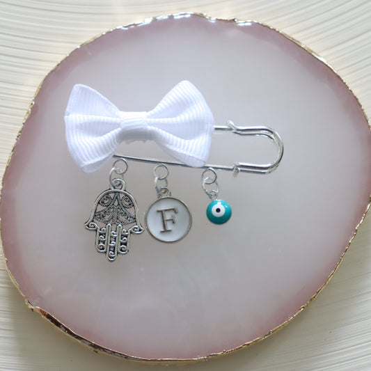 Hamsa Turquoise Evil Eye Protection Silver Keepsake Pin with Bow