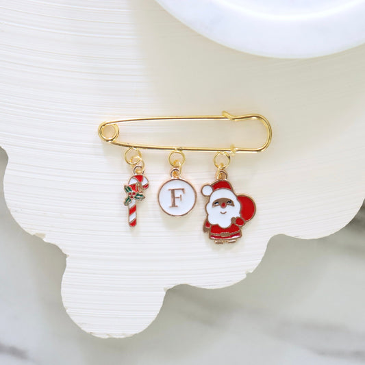 Christmas Candy Cane and Santa Keepsake Pin