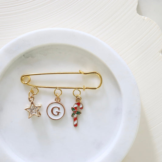 Christmas Candy Cane and Star Keepsake Pin