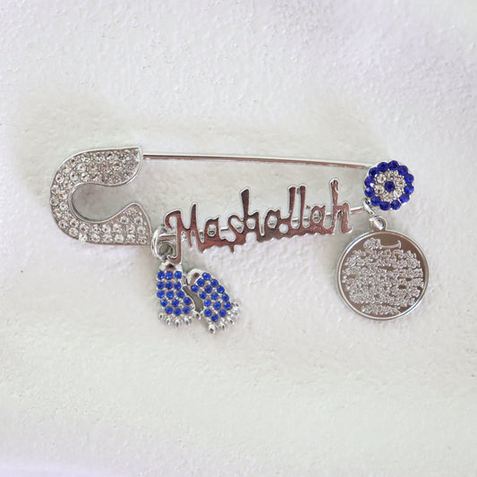 Diamanté Luxe Silver Blue Mashallah Keepsake Pin