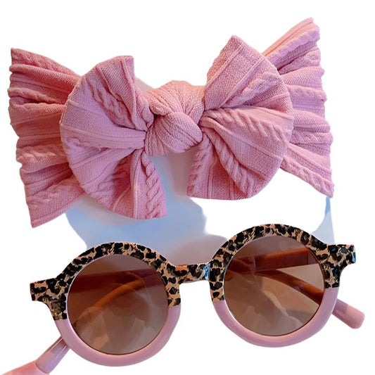 Headband and Sunglasses Set - Leopard Pink