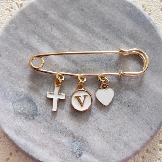 Simple Cross and Heart Keepsake Pin